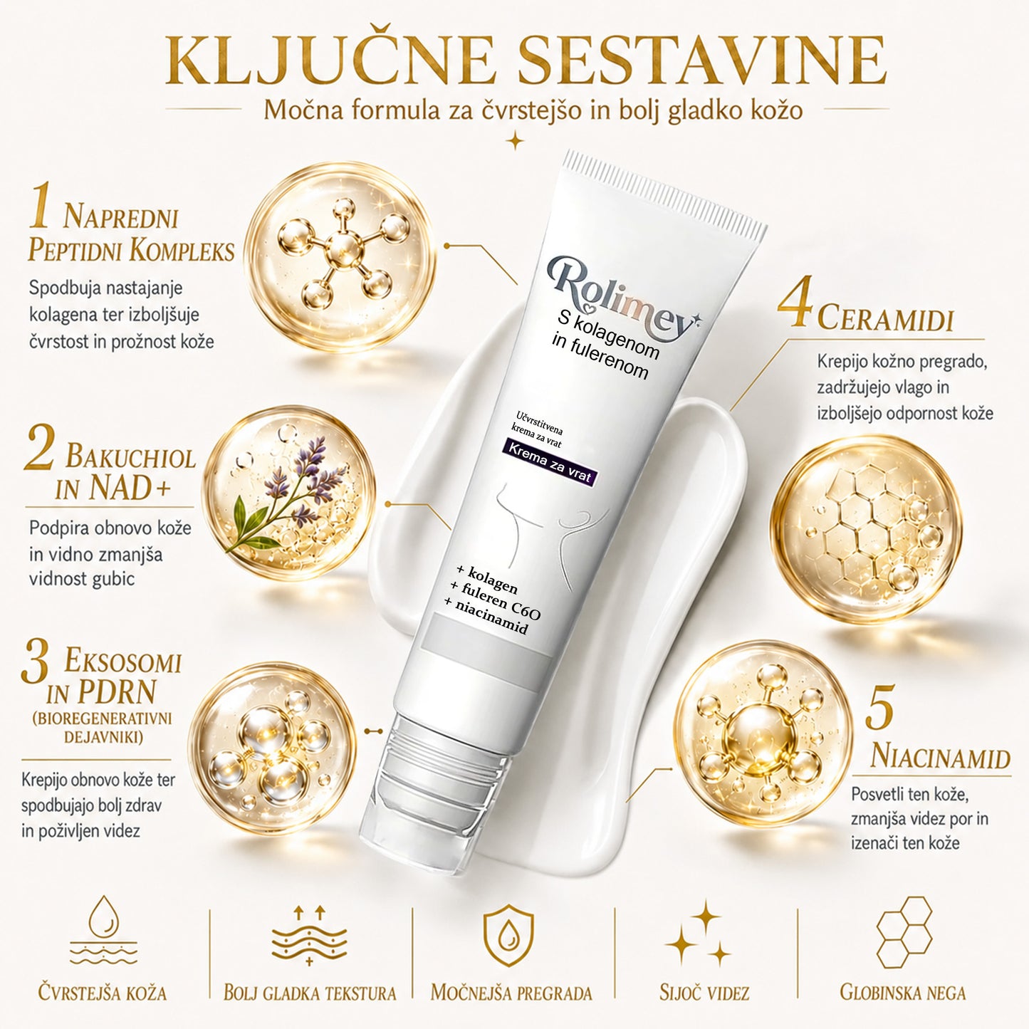 🤍Rolimey® Collagen Fullerene Cream, Rolimey kolagenska krema s kolagenskimi peptidi, nova krema za učvrstitev in lifting 2026 za ohlapno kožo, gube in napenjanje kože, primerna za vse tipe kože