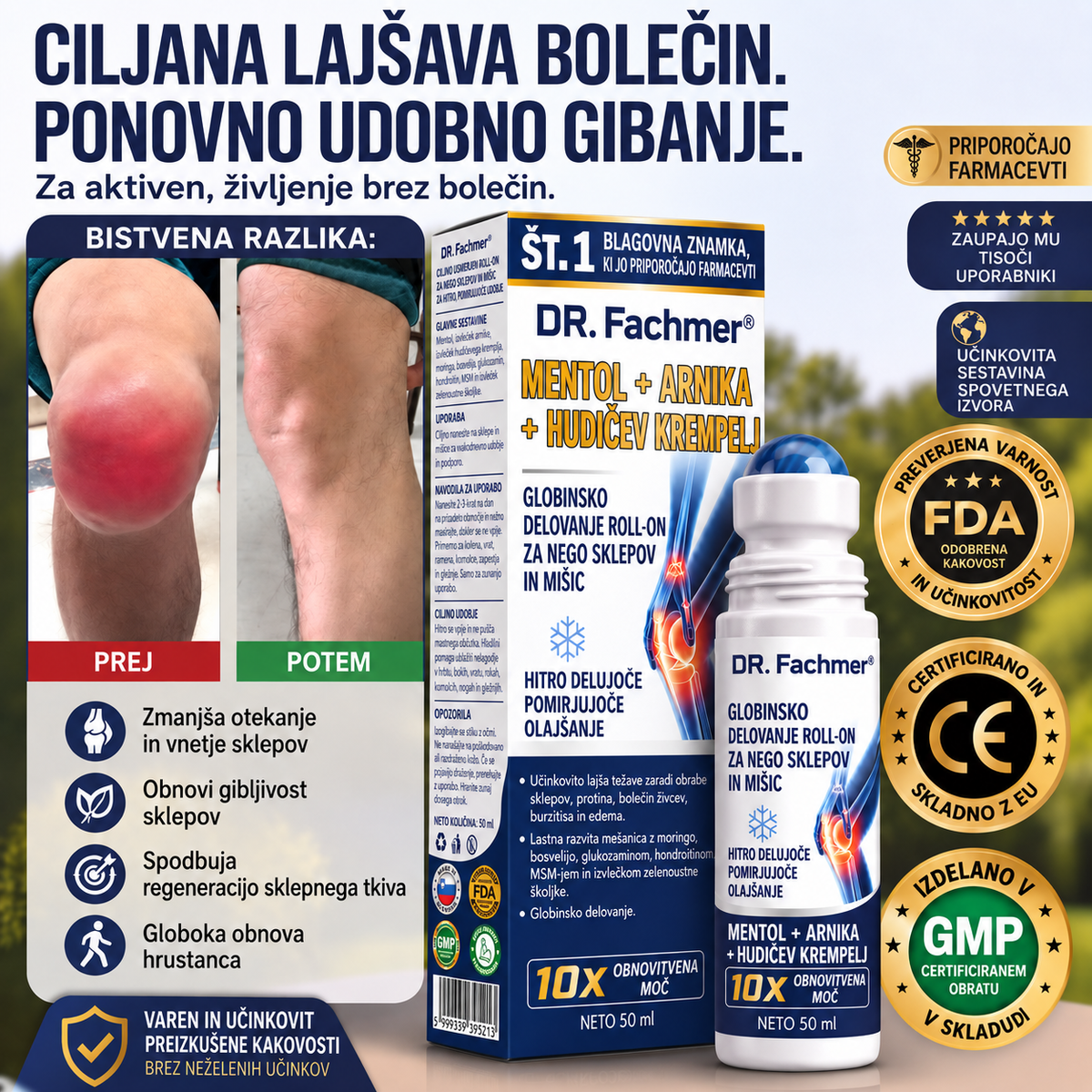 💥💥 DR.Fachmer® Mentol · Arnika · Vražji krempelj 10-v-1 roll-on za nego sklepov in mišic | Pri protinu, togosti sklepov, otekanju in bolečinah v mišicah | Hitro se vpije, ni masten