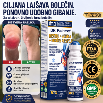 💥💥 DR.Fachmer® Mentol · Arnika · Vražji krempelj 10-v-1 roll-on za nego sklepov in mišic | Pri protinu, togosti sklepov, otekanju in bolečinah v mišicah | Hitro se vpije, ni masten