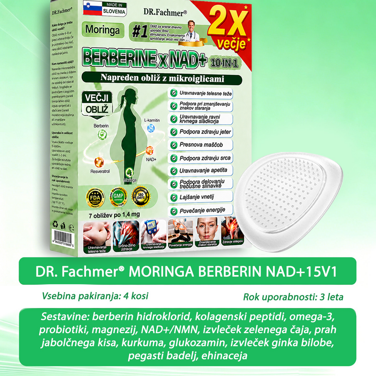 💥DR.Fachmer® Moringa Berberine NAD+ 15-v-1 obliž z nano-mikroiglami | Nova generacija nege telesa z napredno nano formulo 💥