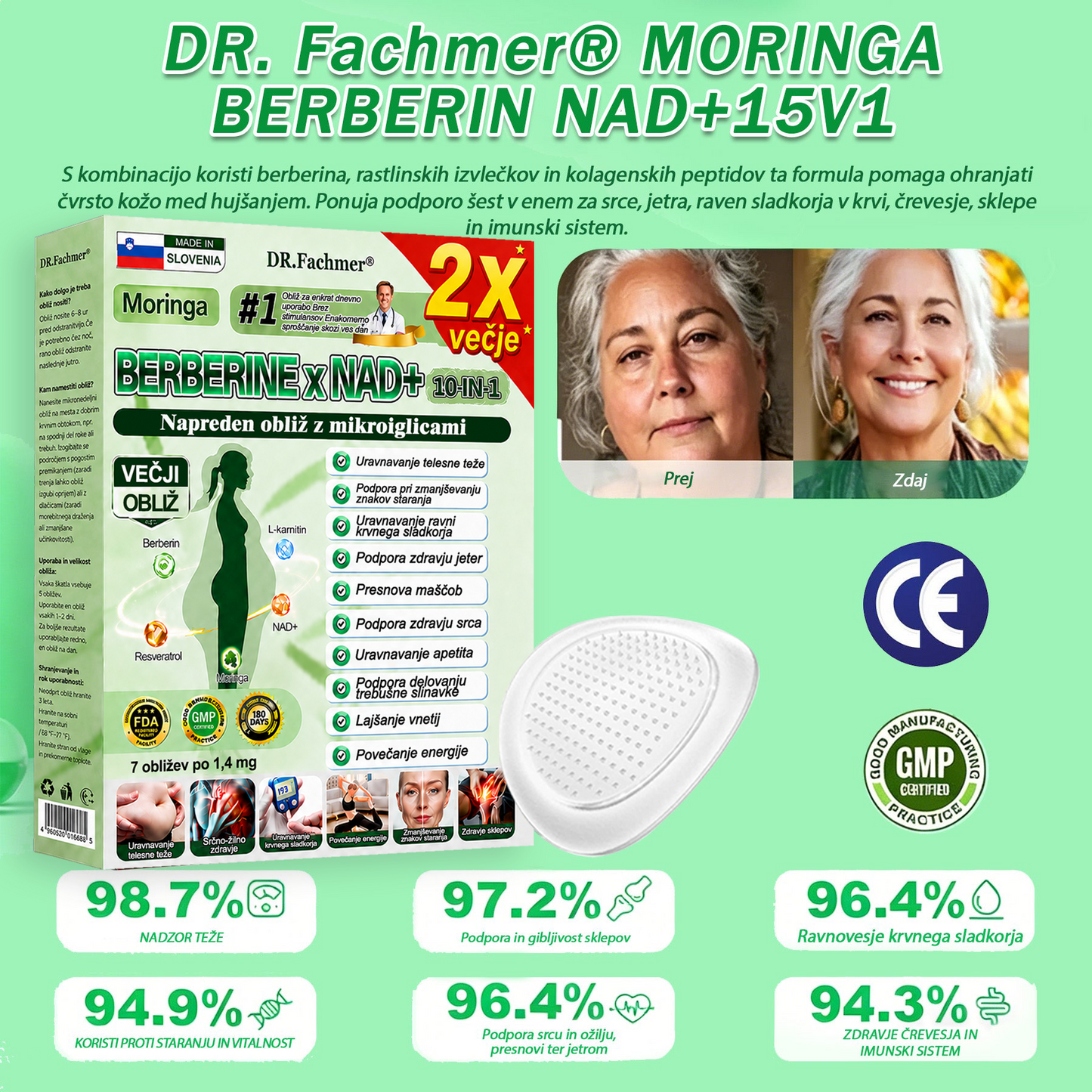💥DR.Fachmer® Moringa Berberine NAD+ 15-v-1 obliž z nano-mikroiglami | Nova generacija nege telesa z napredno nano formulo 💥