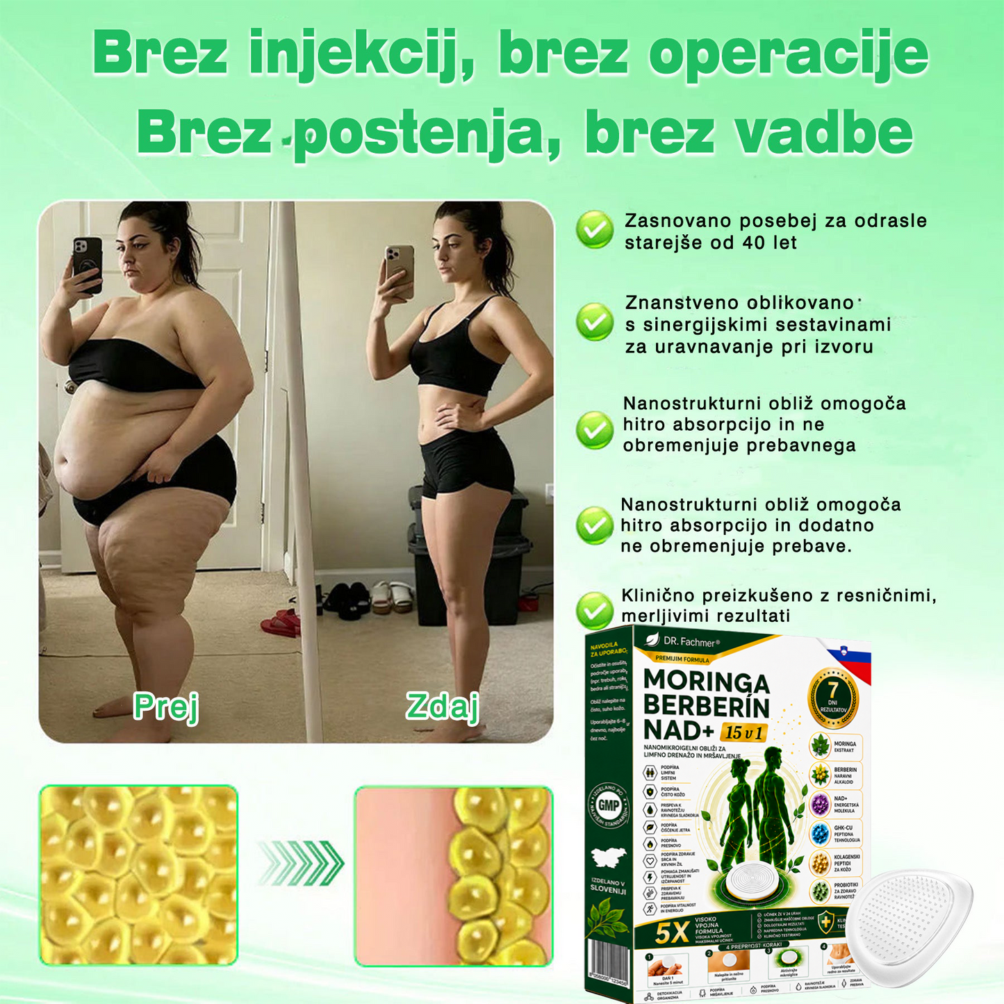💎DR.Fachmer® Moringa Berberine NAD+ 15-v-1 obliž z nano-mikroiglami | Nova generacija nege telesa z napredno nano formulo