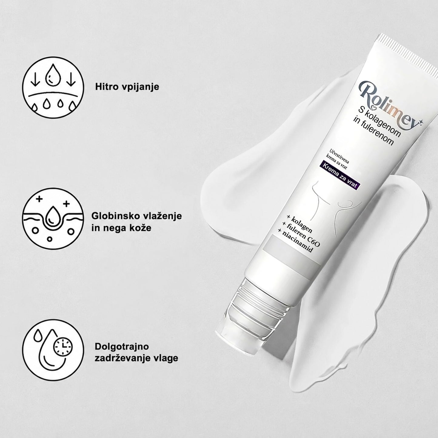 🤍Rolimey® Collagen Fullerene Cream, Rolimey kolagenska krema s kolagenskimi peptidi, nova krema za učvrstitev in lifting 2026 za ohlapno kožo, gube in napenjanje kože, primerna za vse tipe kože